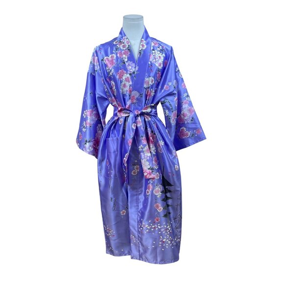 Juguemh Womens Purple Polyester Floral Kimono Robe With Belt Size 42 - Picture 1 of 9